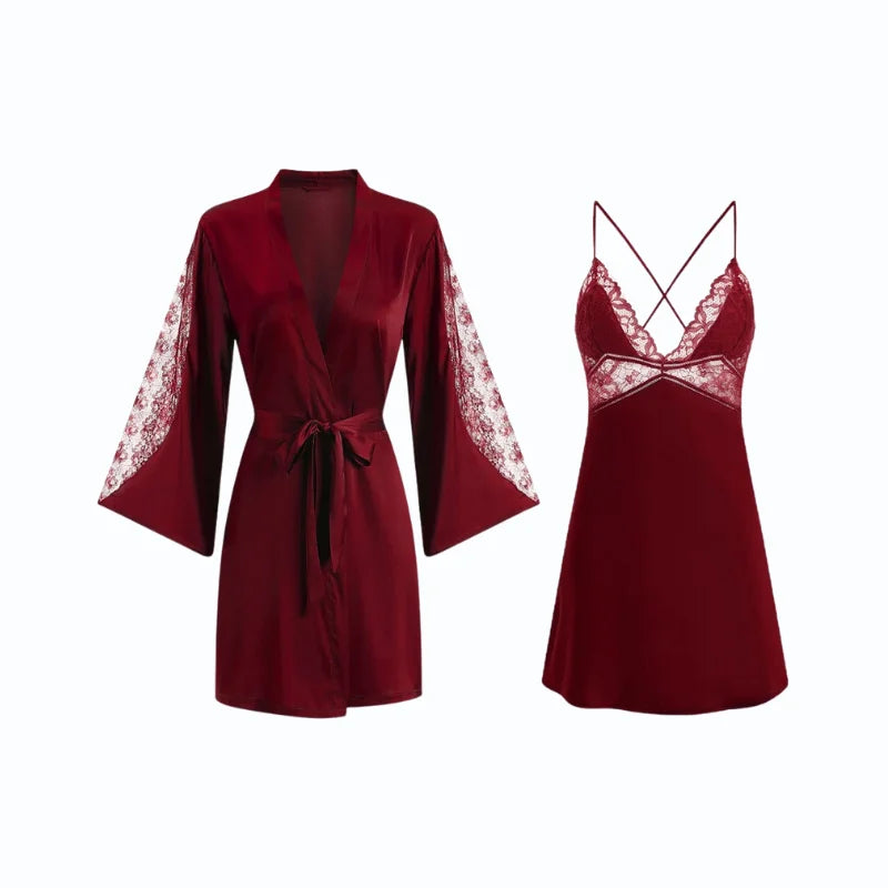 Ensemble Nuisette Peignoir Kimono Femme en Satin