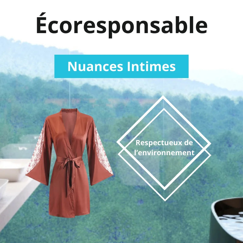Ensemble Nuisette Peignoir Kimono Femme en Satin