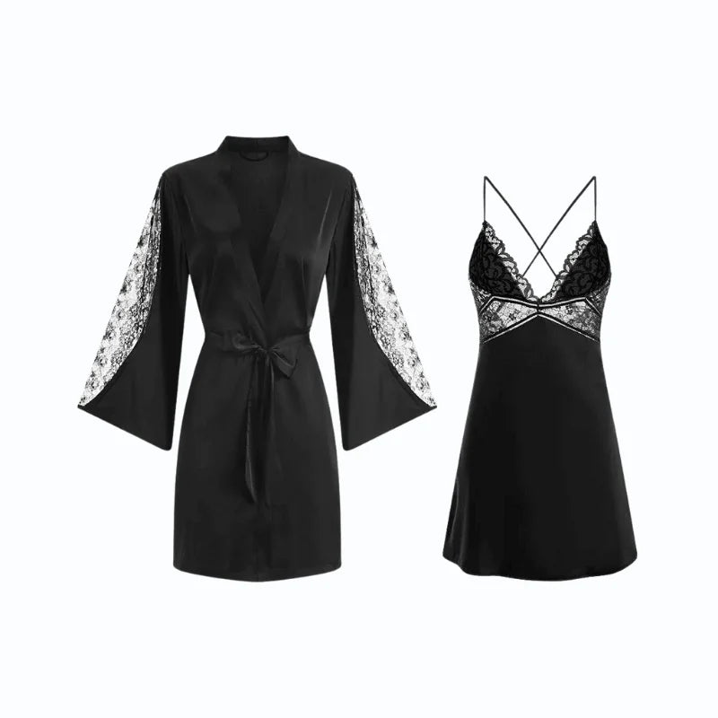 Ensemble Nuisette Peignoir Kimono Femme en Satin