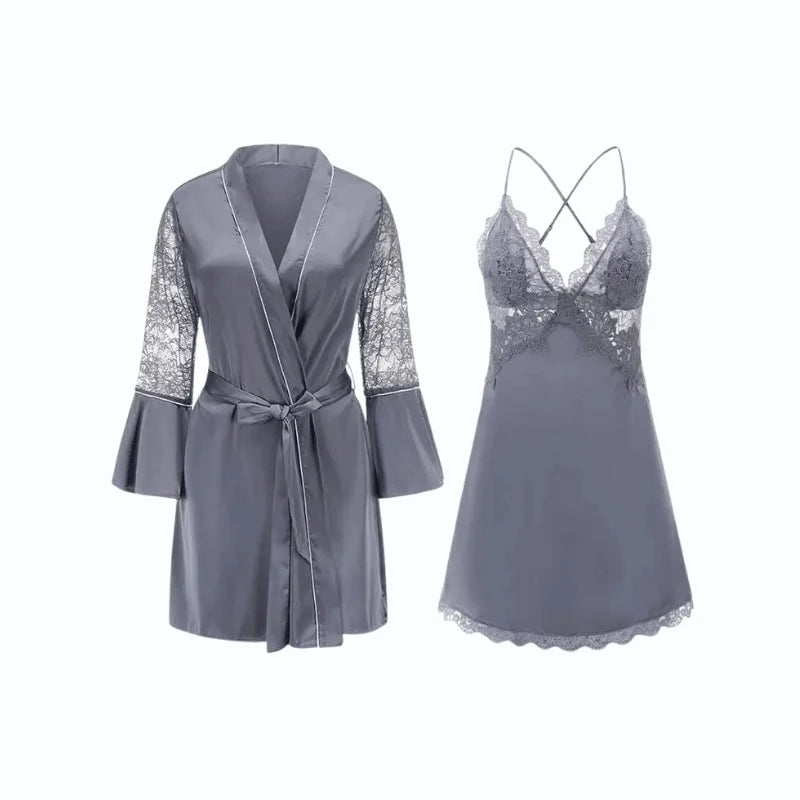 Ensemble Nuisette Peignoir Satin Femme Mariage