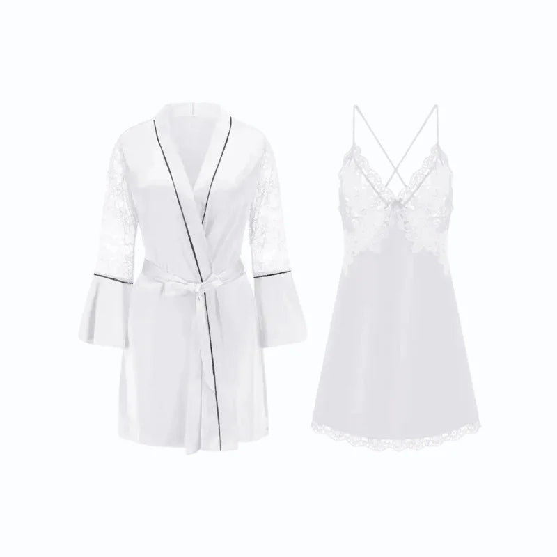 Ensemble Nuisette Peignoir Satin Femme Mariage