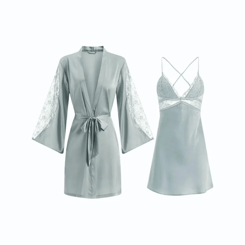 Ensemble Nuisette Peignoir Kimono Femme en Satin