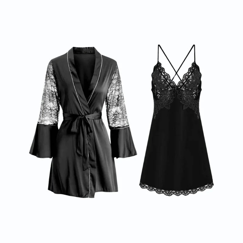 Ensemble Nuisette Peignoir Satin Femme Mariage